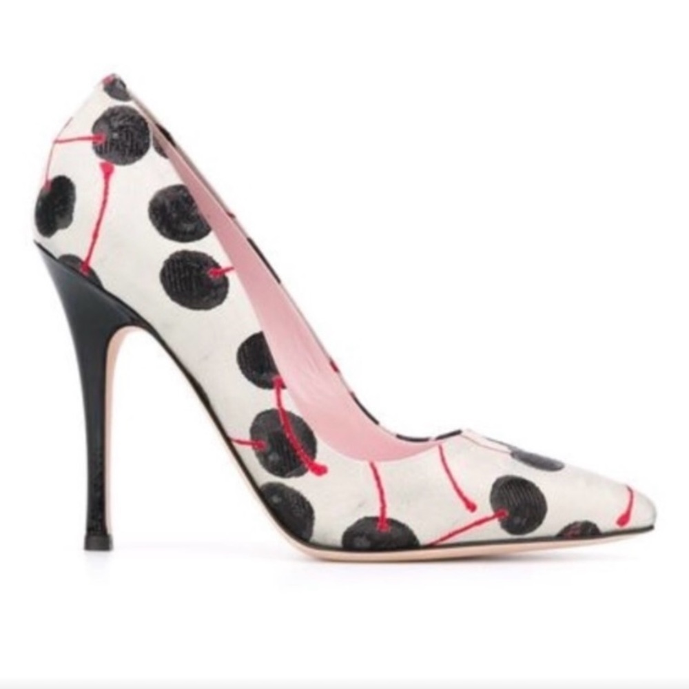 Giamba Paris Cherry Print Heels Pumps Chic Black/White Women's Shoes 38 US 7